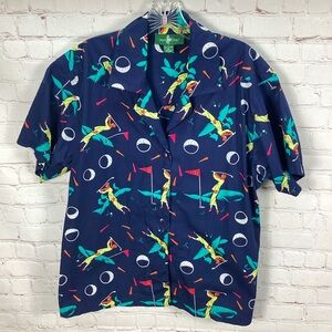 Vintage Hunt Club Golf Print Golf Shirt Retro Size 12 M/L Multicolored Golf Ball